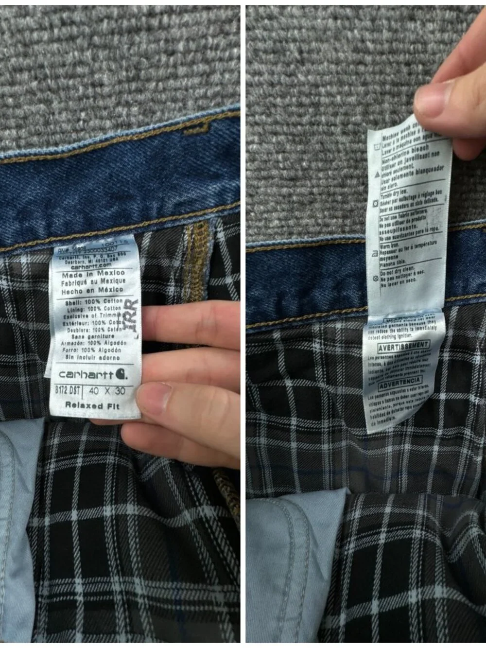 Carhartt B172 DST Jeans Flannel Lined Relaxed Fit Blue Cotton Denim ACTL 39x30